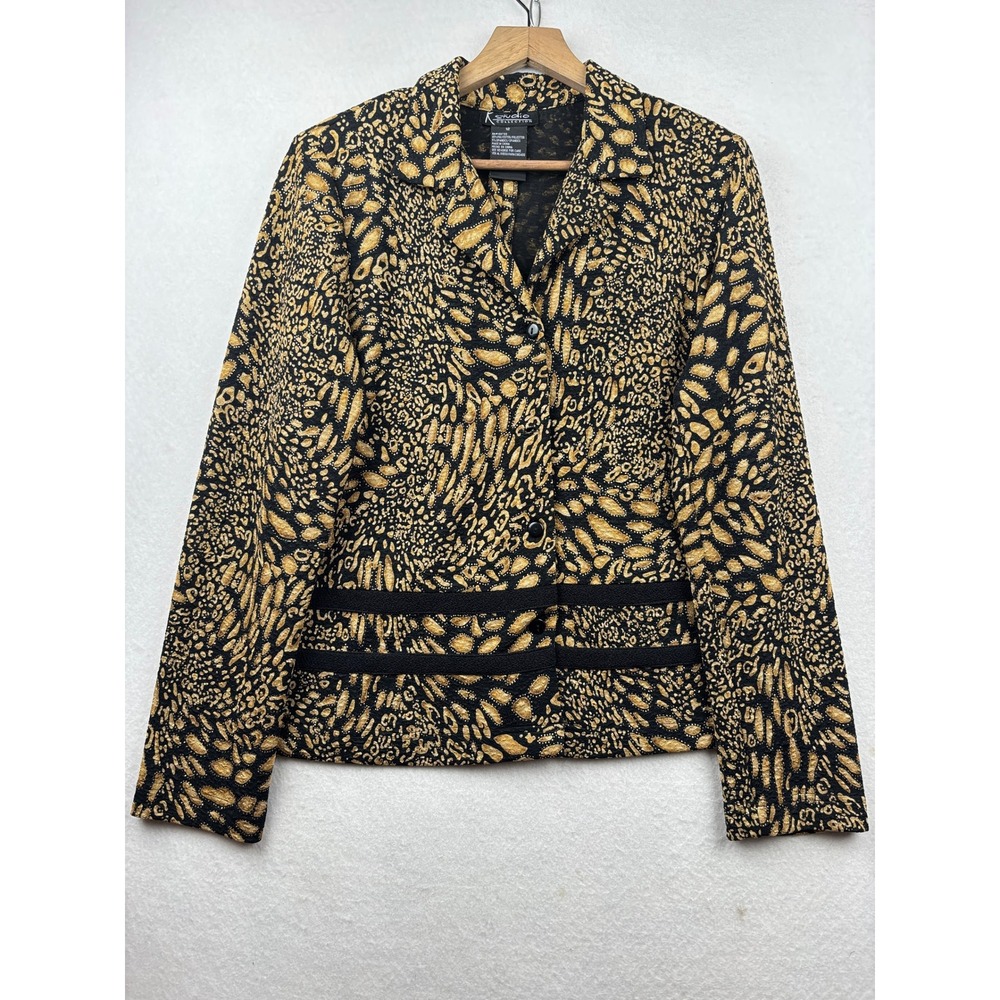 K Studio Collection Blazer Womens 12 Animal Print‎ Button Front